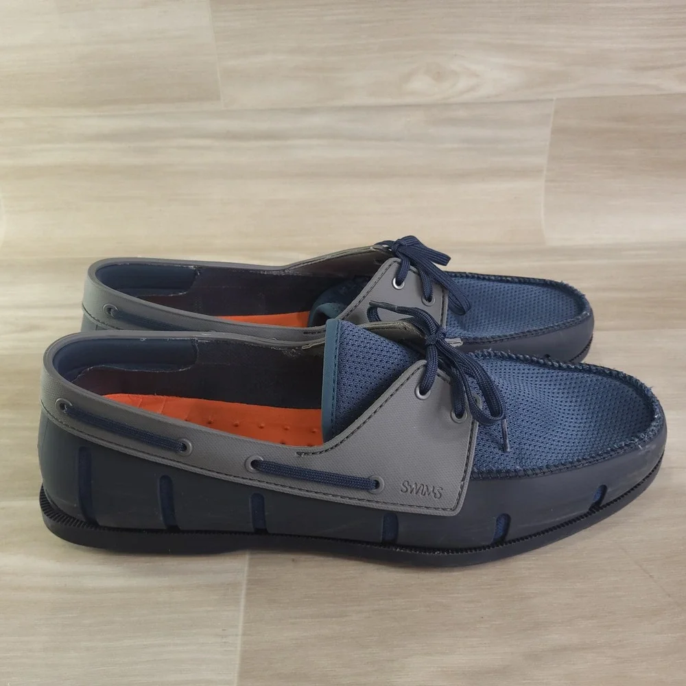 SWIMS Mens Braided Lace Loafer Navy Grey Water Resistant Boat Shoes Size 10.5